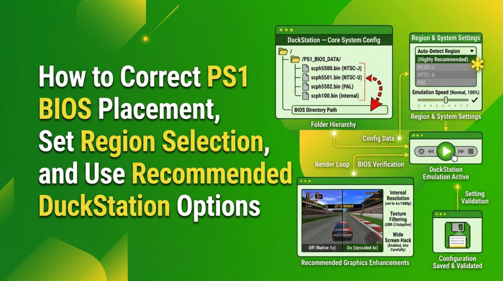 DuckStation — BIOS Placement, Region Selection and Recommended Options